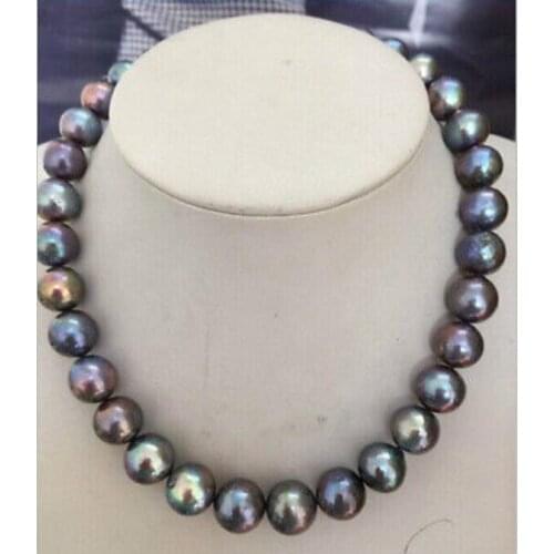 Wholesale HUGE PERFECT 11-12mm TAHITIAN BLACK RED GREEN PEARL NECKLACE 17.5"14KG/20 Gold clasp