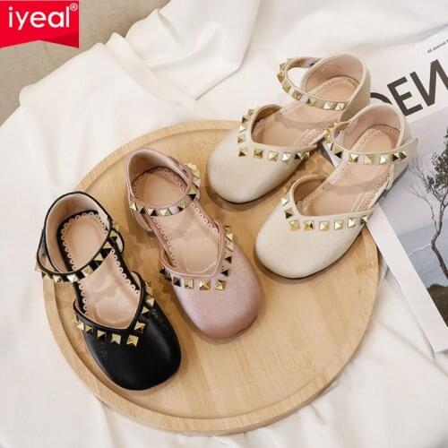 IYEAL Simple Childrens Princess Girls Shoes Solid Color Fashion Bow Pearl Single Shoes Soft Sole Girls Buckle Flat Shoes