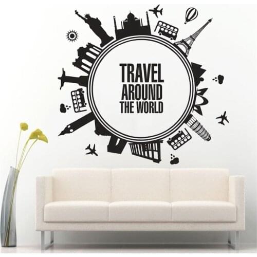 Travel Around The World Style Wall Vinyl Decals Decoration Cities Travel Theme Sticker Unique Design Travelling Poster HY2001