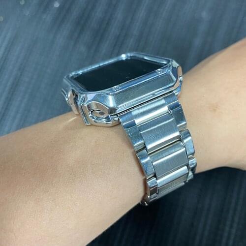 Watch Band for Apple Watch 6 SE 5 4 3 2 Light Weight Stainless Steel Tank Watch Strap for IWatch 40mm 44mm 38mm 42mm with Case