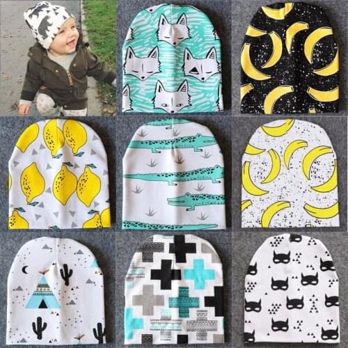 Spring Autumn Cotton Baby Beanie Hats Cartoon Print Newborn Hat Elastic Toddler Infant Cap Girls Boys Children Photo Props DS19