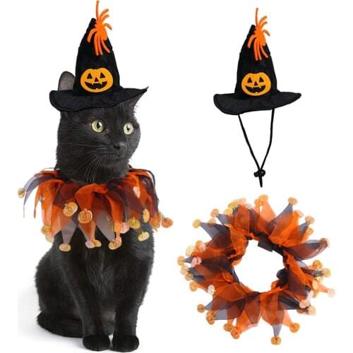 Skull hat and scarf for cats and dog Halloween decoration Halloween hat and scarf set, skull pattern cat cape hat set decoration