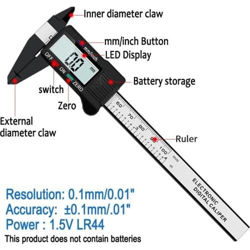New Arrival 100mm 6 inch LCD Digital Electronic Plastic Vernier Caliper Gauge Auto On & Off 0.1mm Micrometer Measuring Tool