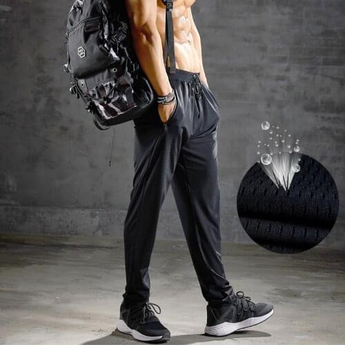 Ice Silk Mesh Workout Black Sweatpants Slim Fit Quick Dry breathable Joggers Men Running Long Pants Gym Sports Fitness Trousers