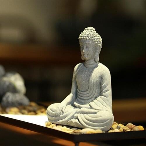 1pc Sandstone Buddha Statue Zen Figurine Craft Household Decoration (Gray)