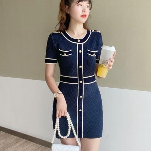 Hit Color Button Knitted Dress Korean Early Autumn Sexy Party Elegant Moda Feminina Ropa Mujer 2020 Robes