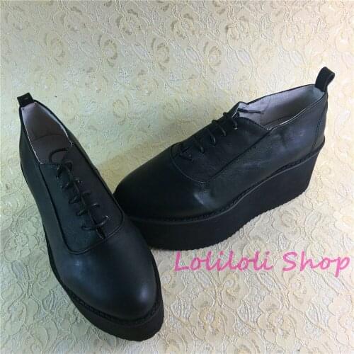 Princess sweet lolita Lolilloliyoyo antaina Japanese design shoes custom black bright skin thick bottom flat shoes 5272s
