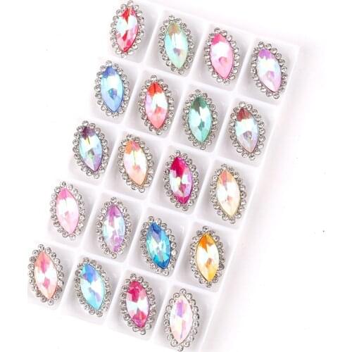 Jelly candy AB glass crystal with rhinestones 20pcs/pack 7*15mm Silver claw settings Navette shape Sew on rhinestone dress diy