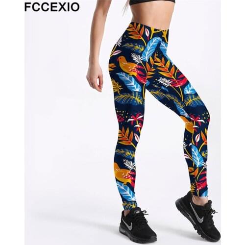 FCCEXIO Colorful Leaves Stitching 3D Women Fitness Workout Fashion Leggings Digital Print Push Up Women Elastic Force Legging