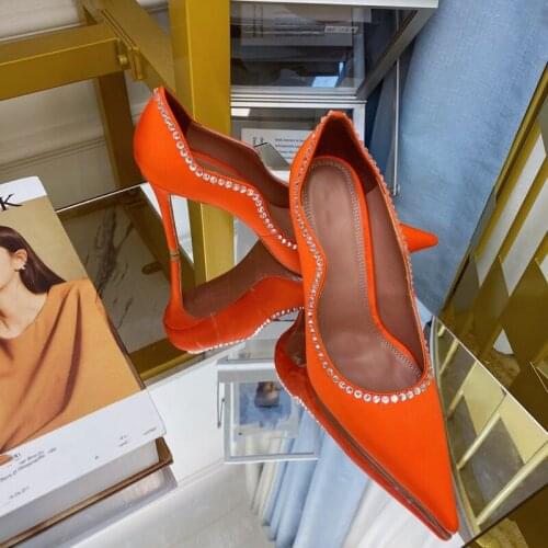 Autumn 21 New Horseshoe High-heeled Pointed Silk Water Drill Sandals Single Shoe Girl