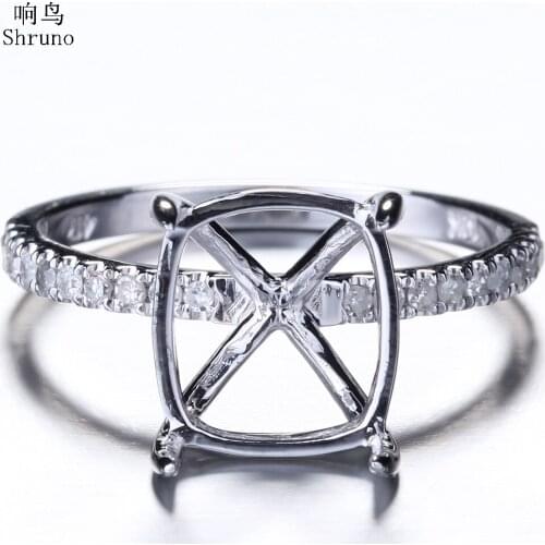 Shruno 10x9mm Cushion Solid 14k White Gold Genuine Natural Diamonds Engagement Semi Mount Ring Setting Women Fine Jewelry