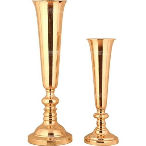 Gold/Silver Metal Candle Holder Trumpet T Platform Road Leading Flower Vase Candlestick Wedding Table Centerpiece Decorations