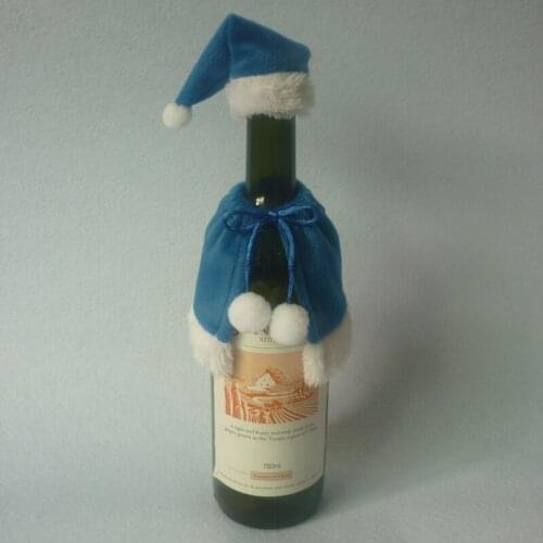 2Pcs/set Christmas Wine Bottle Cover set Blue Shawl Bottle With Hats Xmas Home Party Ornament Table Decoration Gifts