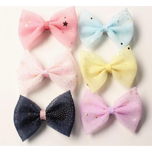 20pcs/lot Gauze Felt Bows Hair Clips Mini Stars Hairpins Bowknot Kids Hairpin Girls Head Wear New Hair Accessory Gold Dot Hair