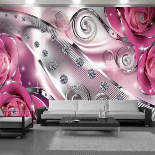 3d Flower Wallcovering Luxury Pink Diamond Floral Mural Modern Home Decoration Living Room Bedroom Background Wall Wallpapers
