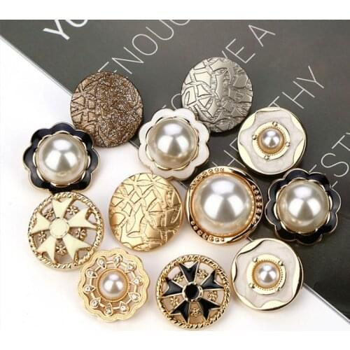 50 pieces Spot light luxury metal buttons inlaid pearl point oil alloy high feet hand-sewn buttons fashion coat suit buttons