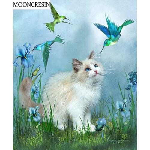 5D Diamond Painting Cat and Birds Full Square Cross Stitch Diy Diamond Embroidery Mosaic Pattern Of Rhinestone Decoration Home