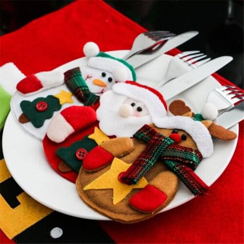 6Pcs 2019 Christmas Decorations For Home Table Dinner Decor Cute Cutlery Suit Knifes Folks Bag Holder Pockets Xmas New Year
