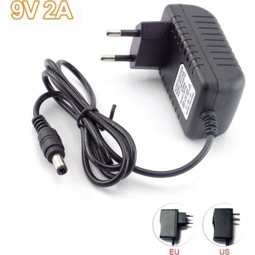 AC to DC Power Adapter 9V 2A Supply 5.5mm x 2.5mm US EU Plug Converter 2000mA Charger LED Strip Light CCTV Camera 100V-240V L19