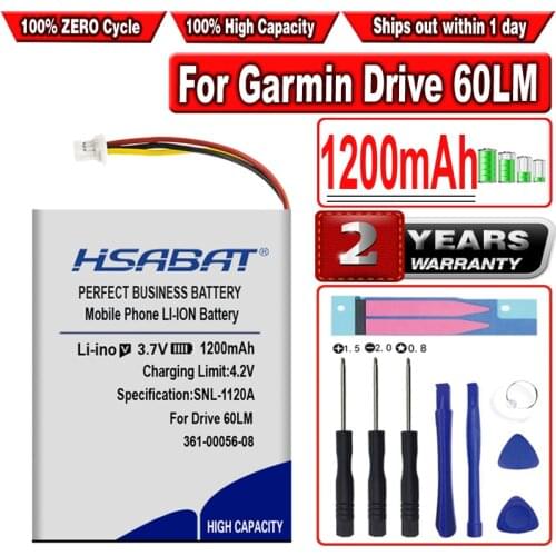 HSABAT 1200mAh 361-00056-08 Battery for Garmin DriveSmart 5,DriveSmart 55,DriveSmart 65 / Drive 60LM GPS 3-Wire Plug