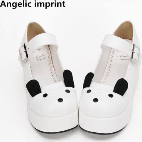 Angelic imprint woman mori girl lolita cosplay shoes lady high wedges heels pumps women princess dress shoes 33-47 panda style