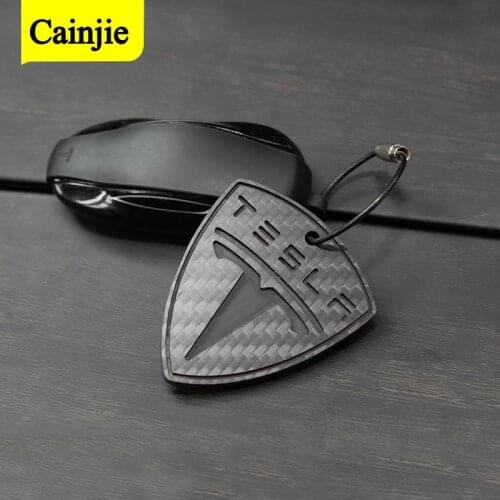 For Tesla Logo Car Keychain Key Chain Accessories Key Ring Real Carbon Fiber Pendant with Keyring