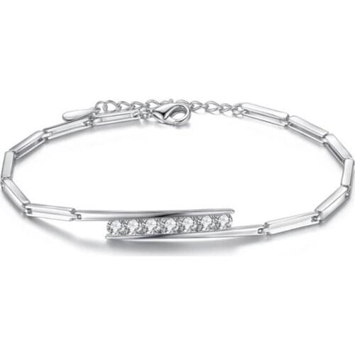 KOFSAC Fashion 925 Sterling Silver Chain Bracelet Purple White Zircon Bracelets Bangle For Women Valentines Day Jewelry Gifts