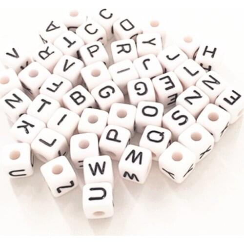 Chenkai 100pcs 10*10mm white Plastic Acrylic Alphabet Cube Letter Beads square beads 3mm hole Individual Singel Letter