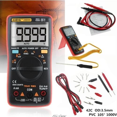 AN8009 True-RMS Auto Range Digital Multimeter NCV Ohmmeter AC/DC Voltage Ammeter +Gift Crocodile Clip Test Line Freeshipping