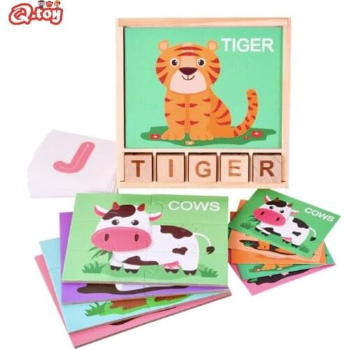 Children Letter spelling game large wooden letter matching board animal fruit jigsaw puzzle Montessori early educational gift