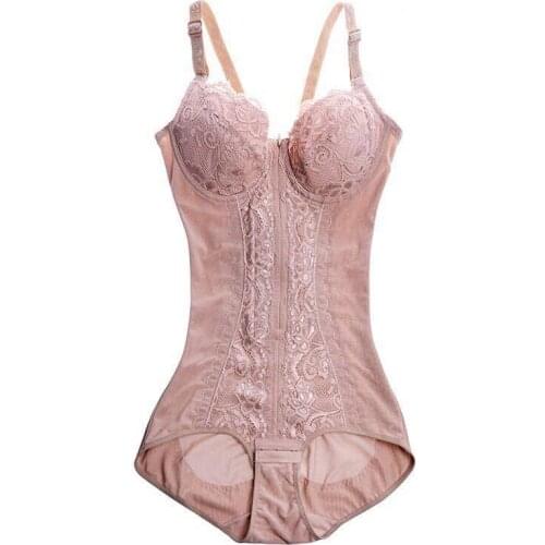 Women Full Body Shaper Shapewear Sexy Waist Trainer Bodysuit with Cup Push up Bra Zip Corset Modeling Strap Slimming Underwear