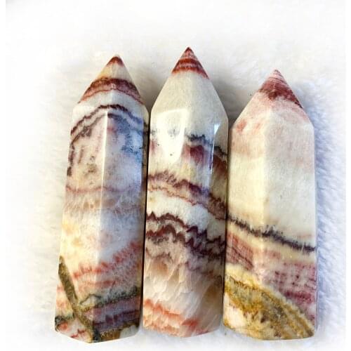 DS 1pcs Natural Rhodochrosite Wand Point Quartz Crystal Wand Point Healing Hexagonal Magic Point Wand Gifts