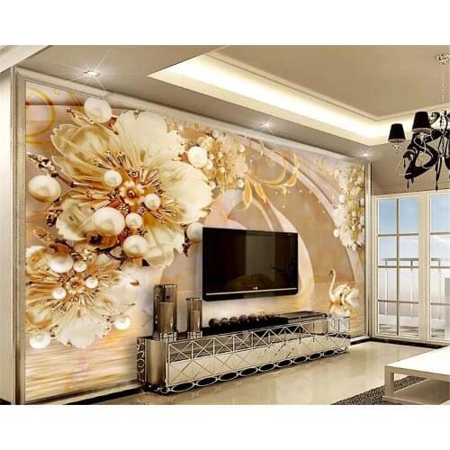 Beibehang Custom photo mural wallpaper transparent floral swan lake jewelry luxury living room wall papel de parede 3d wallpaper