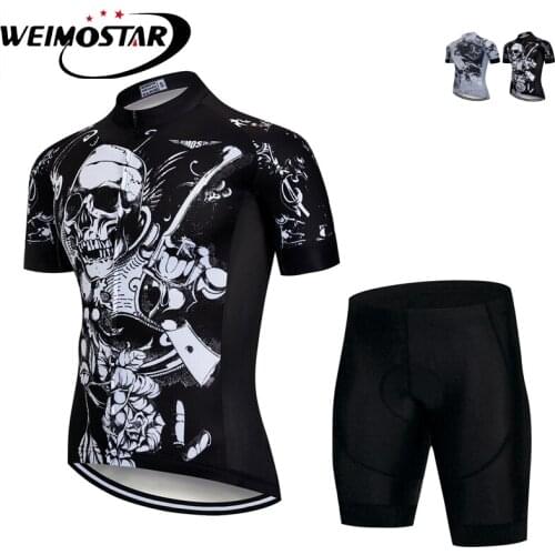 Weimostar Team Mens Cycling Jersey Skull Short Sleeve Comfortable Outdoor Shirts Bicycle Bike Bib Shorts Sets Ropa Ciclismo