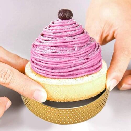 Hot Stainless Steel Porous Tart Ring Bottom Tower Pie Baking Tools Heat-Resistant Perforated Cake Mousse Ring Gold
