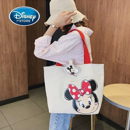 Disney Minnie Mickey Women Canvas Bag Large-Capacity Printing Portable Bag Cute Shoulder Messenger Backpack Travel Shopping Bags