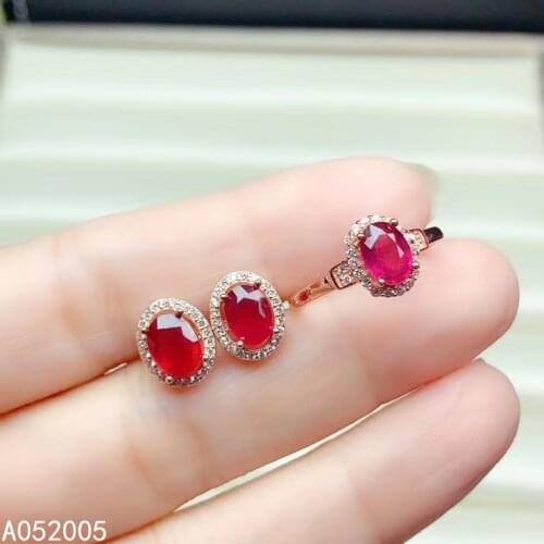 KJJEAXCMY Fine Jewelry 925 sterling silver inlaid natural ruby female ring earring set popular supports test