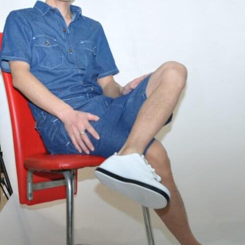 Denim jumpsuit summer tide male jumpsuit short sleeve suit Korean fashion Slim original casual personality