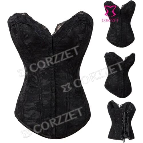 Latex Women Gothic Clothing Satin Lace Sexy Corsets And Bustiers Lace Up Back Black Corset Bustier Top Corpetes E Espartilhos