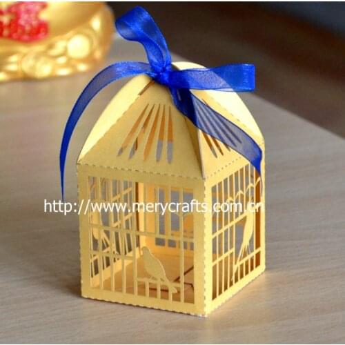 Laser cut birds cage favor box wedding, wedding party favors gold cage favor
