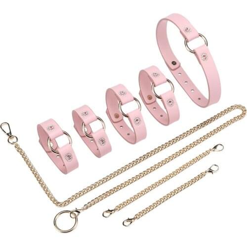 PU Leather Bdsm Bondage Set 3pcs Restraints Rhinestone Collars Ankle Cuff Handcuffs For Sex Bondage Set Sex Toys For Women Adult