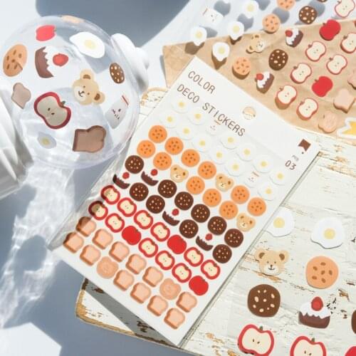 3 sheets Cute Color Deco Stickers Set Cartoon Bear Alphabet Paint Breakfast Note Sticker Decoration Adhesive Diary Gift A6190