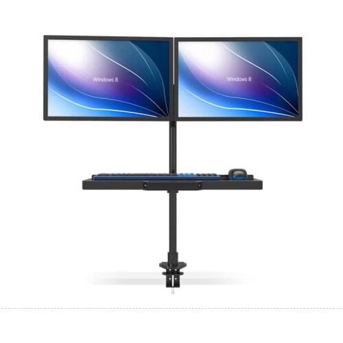 Desktop Dual LCD Monitor Holder +Keyboard Holder Free Lifting Full Motion Sit-Stand Work Station