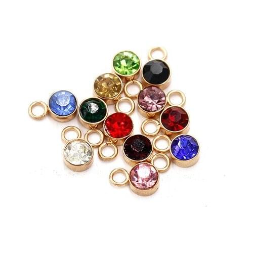 50pcs 6mm Steel/Gold Color Stainless Steel Small Birthstone Floating Hang Charms Pendant Fit For Necklace Women Jewelry