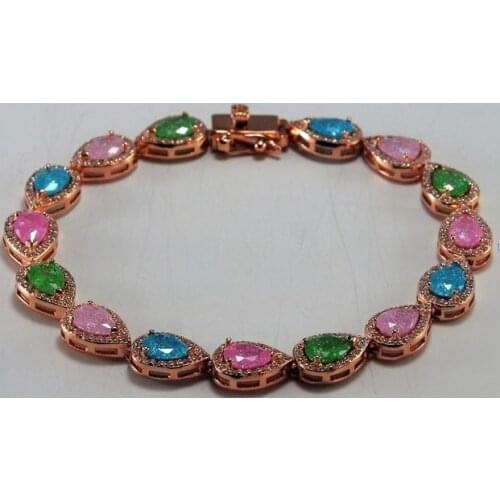 Rainbow Drop Stone 925 Sterling Silver Bracelet Great gift for your lover