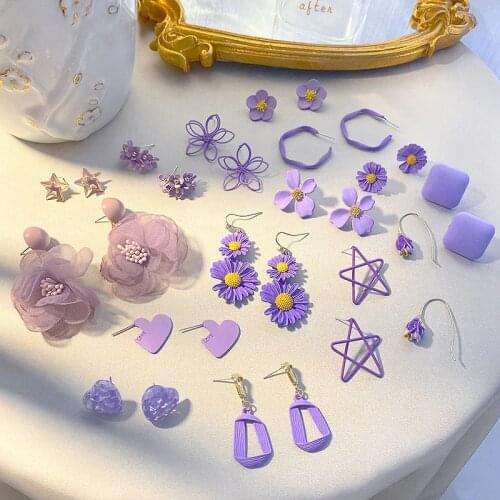 FACEINS Stud Earrings For Women Flower Earring Purple Color Cute Earring Fairy Female Statement Ear Ring Jewelry Accessories
