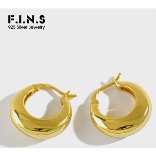 F.I.N.S Real 925 Sterling Silver Earrings Hoops Simple Arc-Shaped Round Circle Earrings Geometry Fashion Fine Jewelry