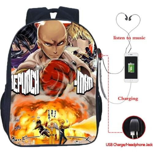 One Punch USB Charge School Bag USB Charging One Punch backpack Men Women Boys Girls Daily School Bag