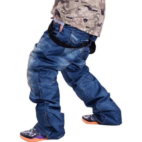 Hot Sale NEW Jean Snowboard Pants Suspenders Denim Ski Pants Mens Skate Snow Board Waterproof Thermal Pants Adult Pantalones