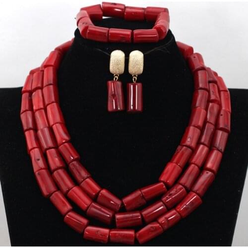 Fabulous Red Nigerian African Wedding Coral Beads Jewelry Set Traditional Indian Bridal Jewelry SetFree Shipping CNR445